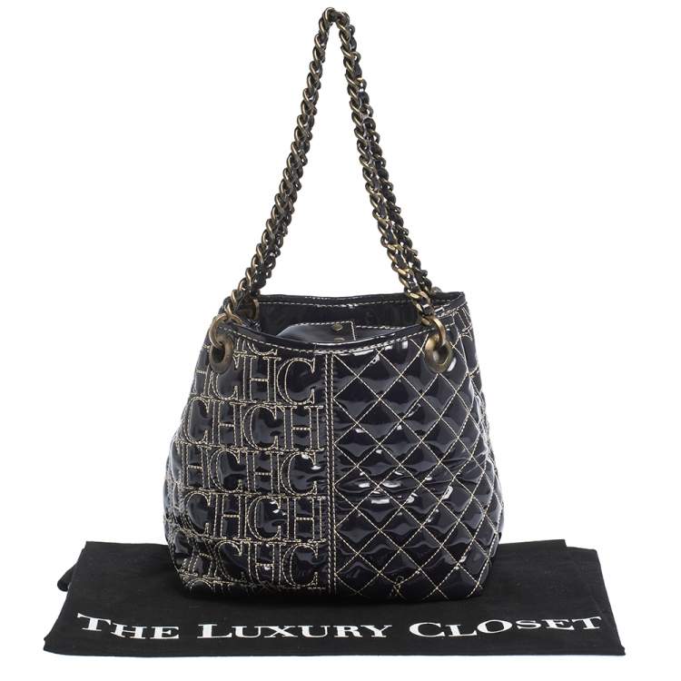 مملوكة مسبقًا Carolina Herrera Eggplant Monogram Patent Leather Chain Tote