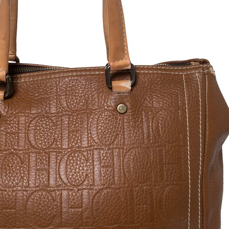 Pre Owned Carolina Herrera Brown Embossed Leather Andy Tote