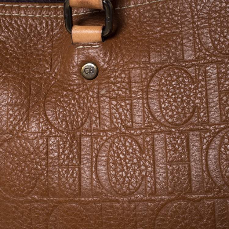 Pre Owned Carolina Herrera Brown Embossed Leather Andy Tote