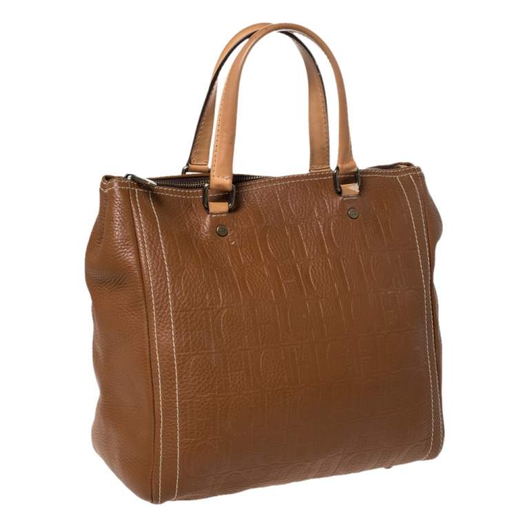 Pre Owned Carolina Herrera Brown Embossed Leather Andy Tote
