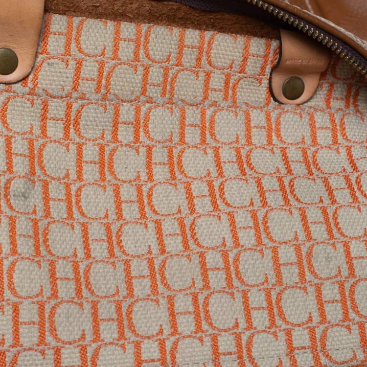 Pre Owned Carolina Herrera Brown Embossed Leather Andy Tote