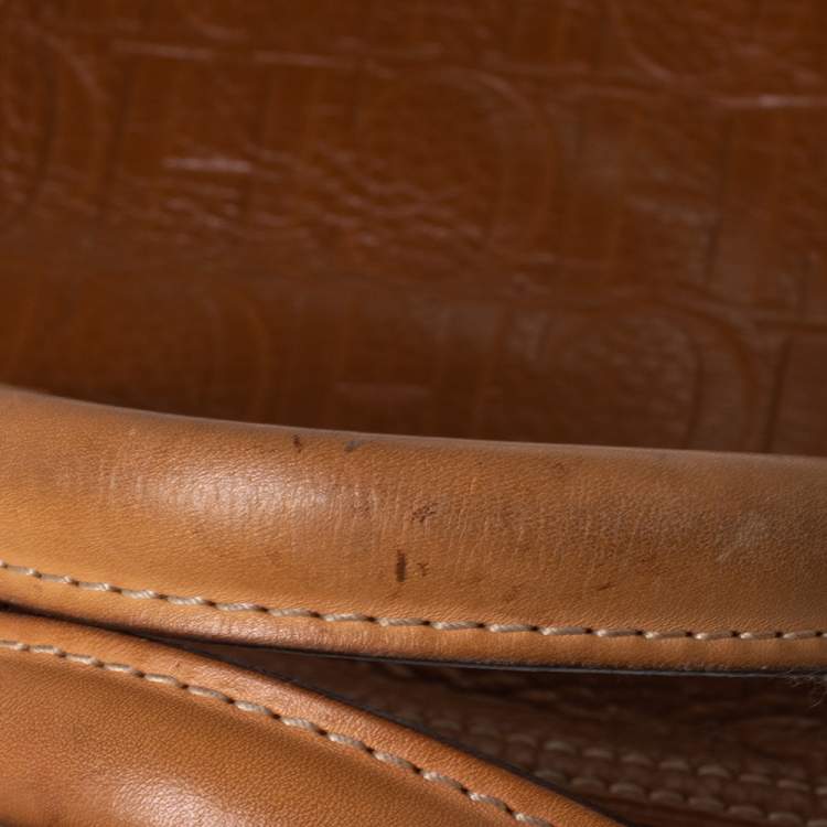 Pre Owned Carolina Herrera Brown Embossed Leather Andy Tote