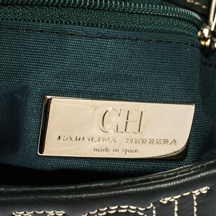 Pre Owned Carolina Herrera Dark Green Monogram Leather Jerry Clutch