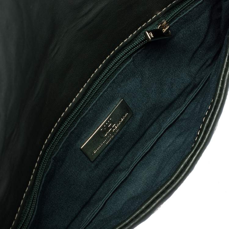 Pre Owned Carolina Herrera Dark Green Monogram Leather Jerry Clutch