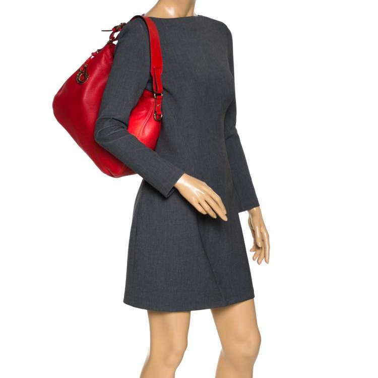 Pre Owned Carolina Herrera Red Leather CH Charm Hobo