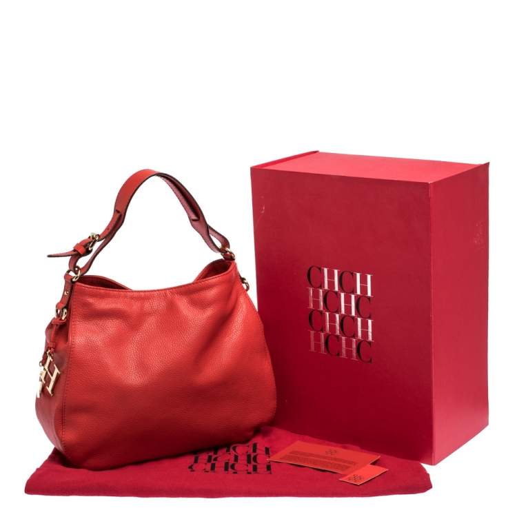 Pre Owned Carolina Herrera Red Leather CH Charm Hobo