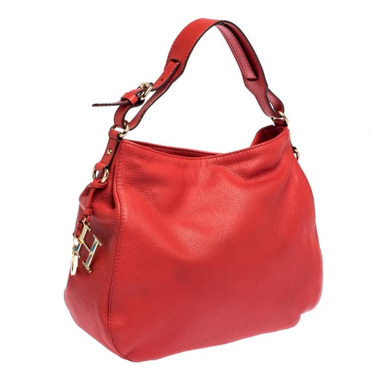 Pre Owned Carolina Herrera Red Leather CH Charm Hobo