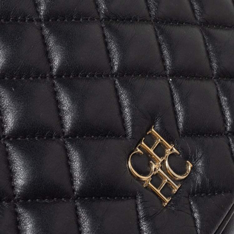 Pre Owned Carolina Herrera Black Quilted Leather Flap Chain Shoulder Bag