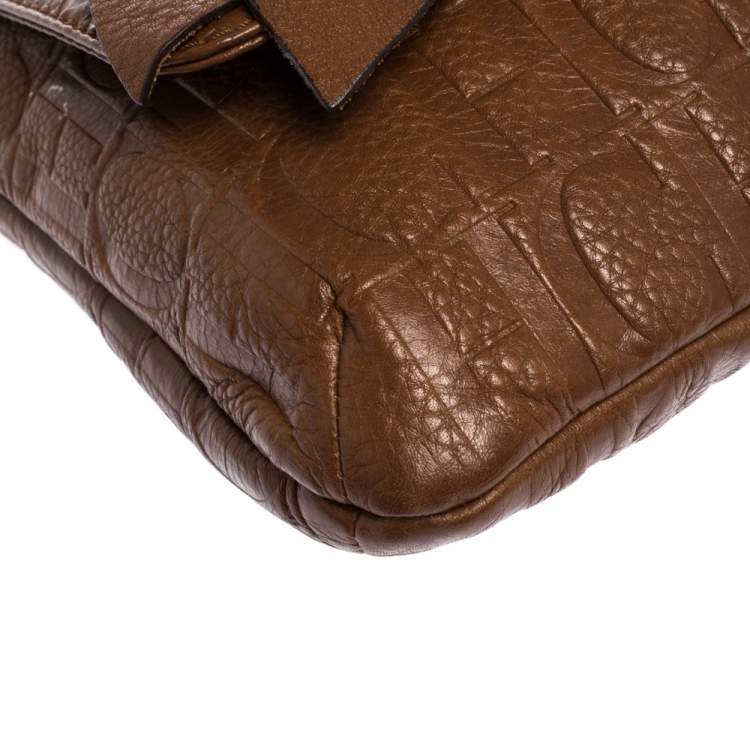 Pre Owned Carolina Herrera Brown Monogram Leather Audrey Shoulder Bag