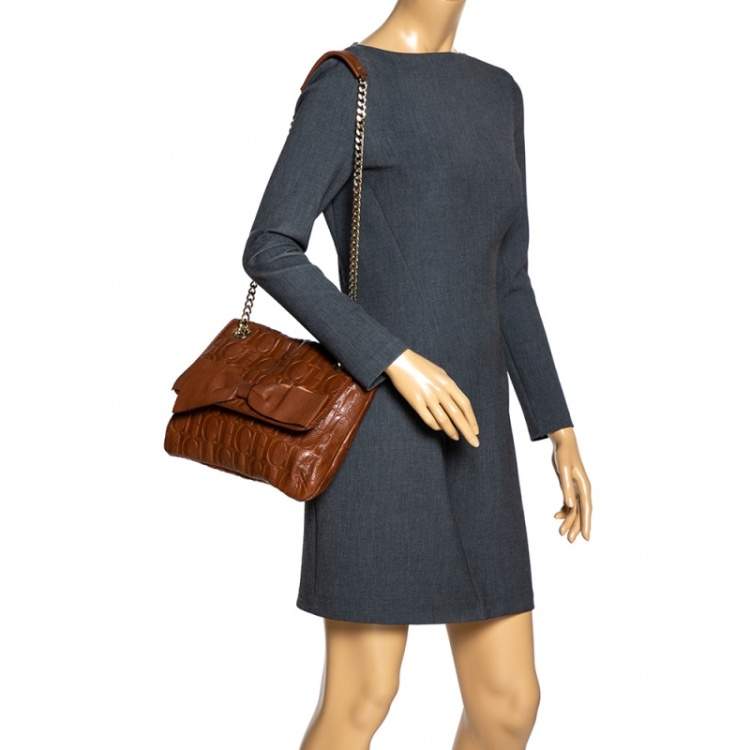 Pre Owned Carolina Herrera Brown Monogram Leather Audrey Shoulder Bag