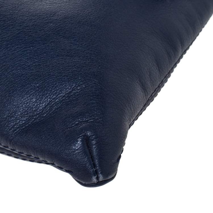 Pre Owned Carolina Herrera Blue Leather Flap Shoulder Bag