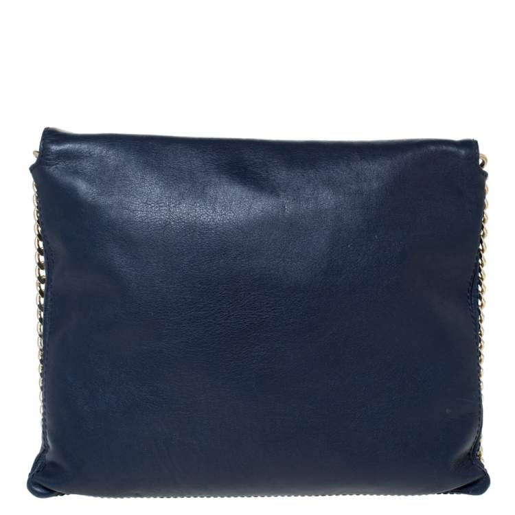 Pre Owned Carolina Herrera Blue Leather Flap Shoulder Bag