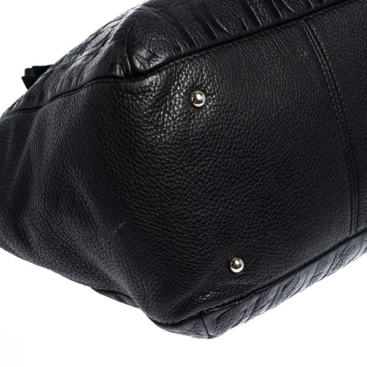 Pre Owned Carolina Herrera Black Monogram Leather Audrey Tote