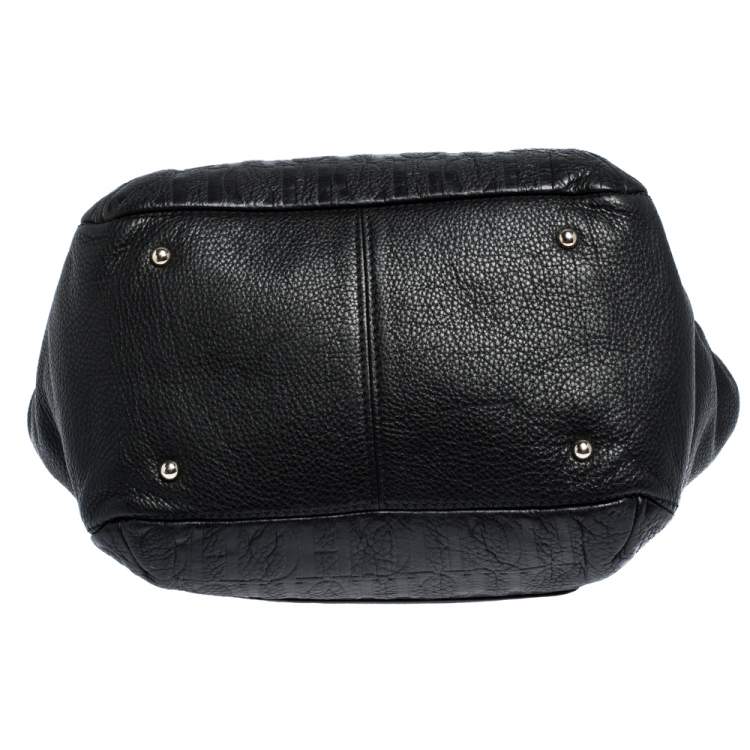 Pre Owned Carolina Herrera Black Monogram Leather Audrey Tote