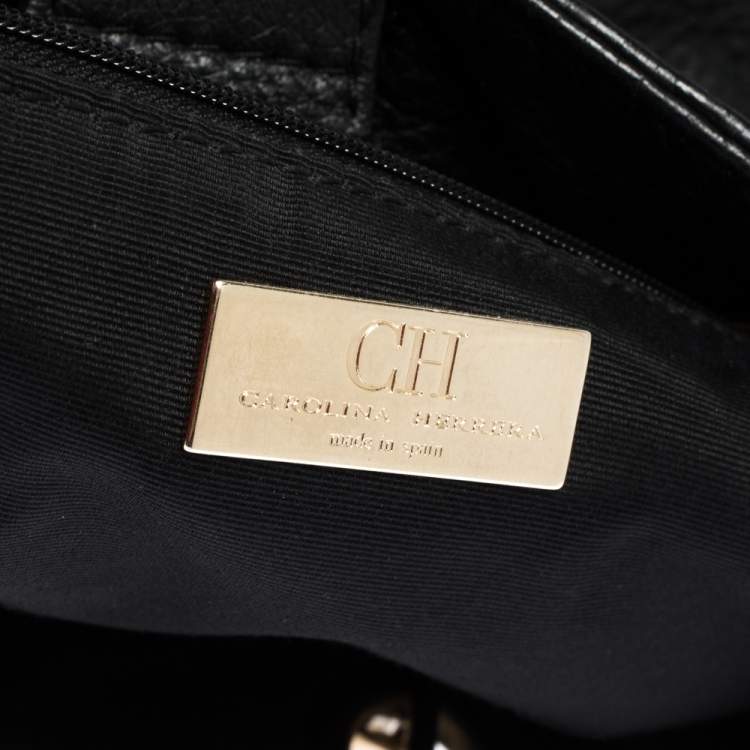 Pre Owned Carolina Herrera Black Monogram Leather Audrey Tote