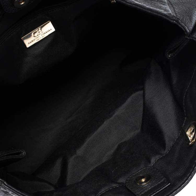 Pre Owned Carolina Herrera Black Monogram Leather Audrey Tote