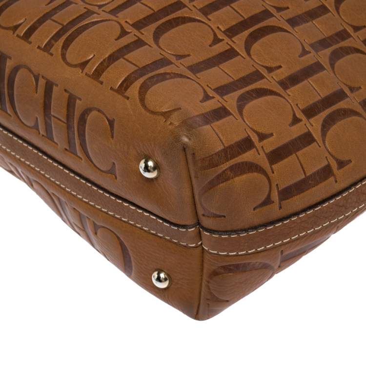 Pre Owned Carolina Herrera Brown Embossed Leather Tote