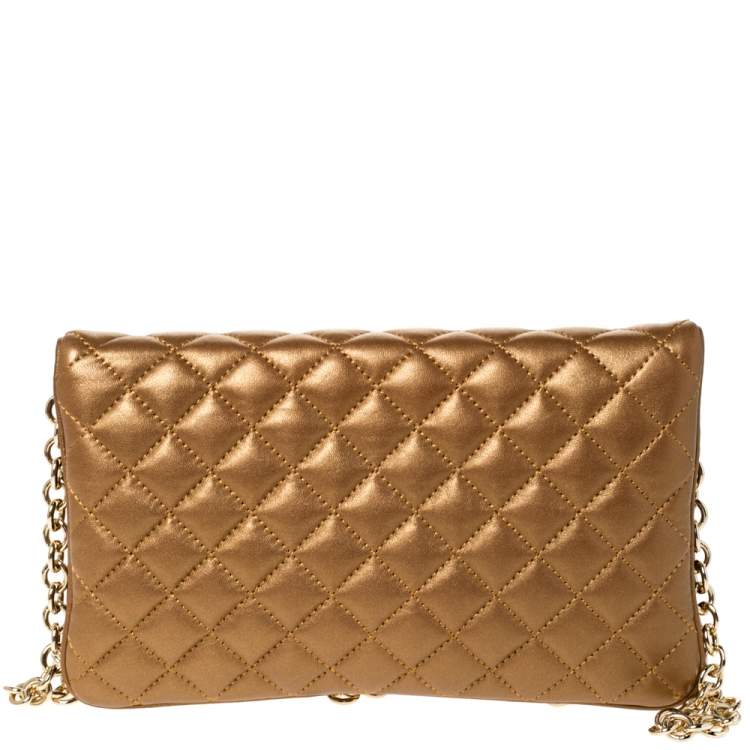 Pre Owned Carolina Herrera Gold Quilted Leather Chain Clutch