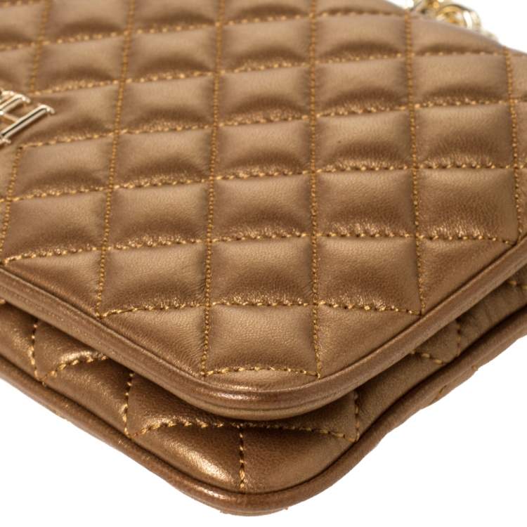 Pre Owned Carolina Herrera Gold Quilted Leather Chain Clutch