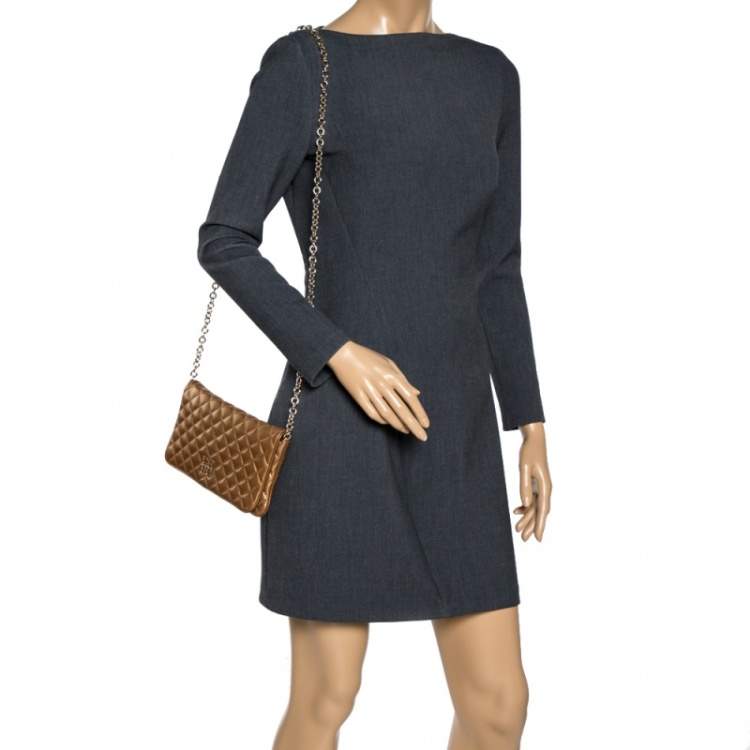 Pre Owned Carolina Herrera Gold Quilted Leather Chain Clutch