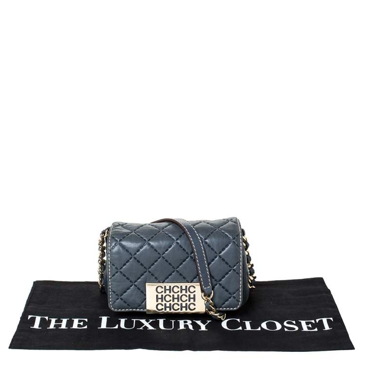 Pre Owned Carolina Herrera Blue Leather Shoulder Bag