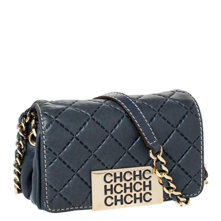 Pre Owned Carolina Herrera Blue Leather Shoulder Bag