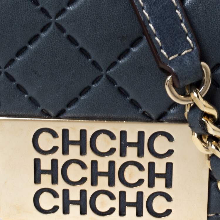 Pre Owned Carolina Herrera Blue Leather Shoulder Bag