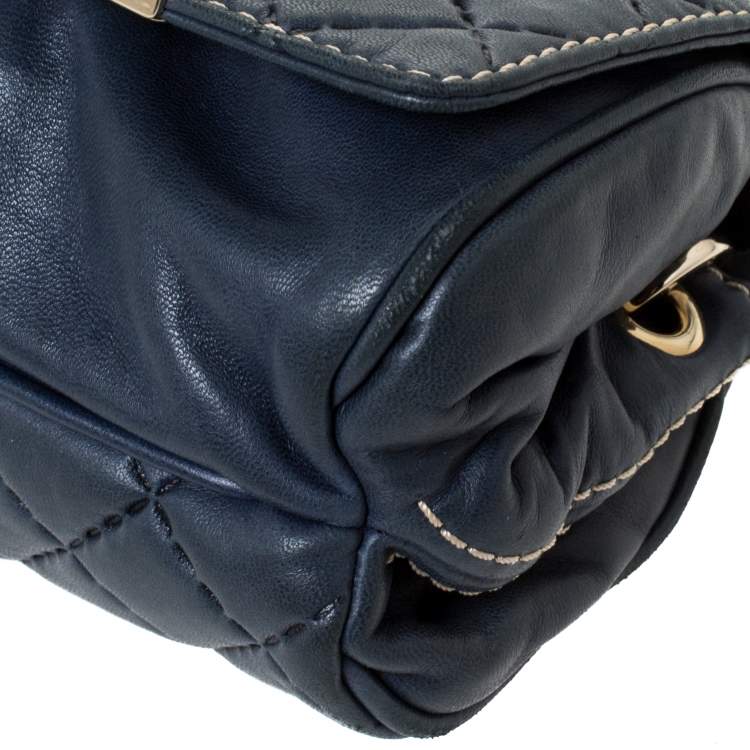 Pre Owned Carolina Herrera Blue Leather Shoulder Bag