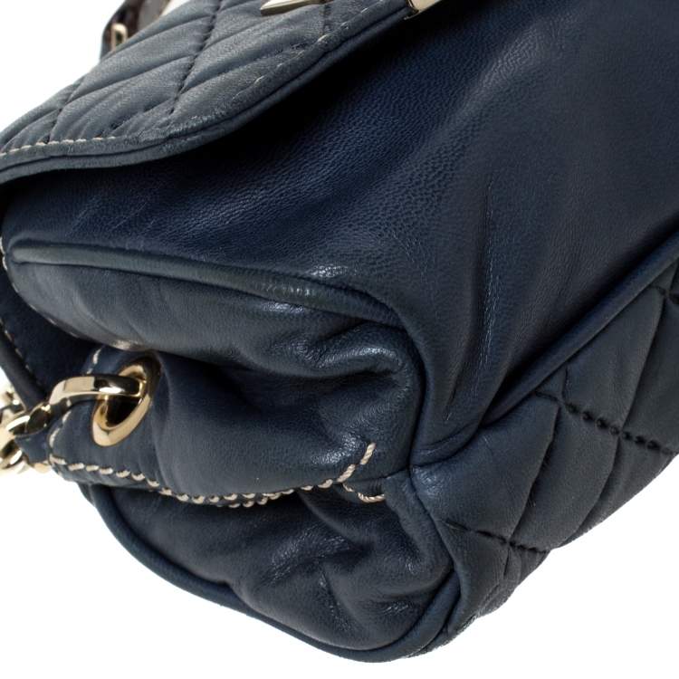 Pre Owned Carolina Herrera Blue Leather Shoulder Bag