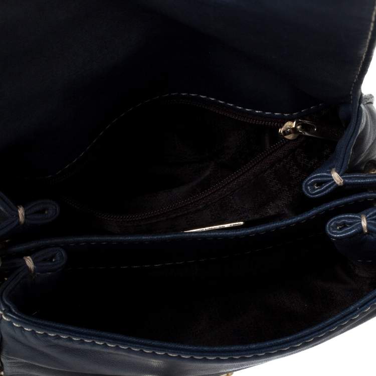 Pre Owned Carolina Herrera Blue Leather Shoulder Bag