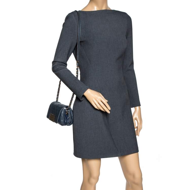 Pre Owned Carolina Herrera Blue Leather Shoulder Bag