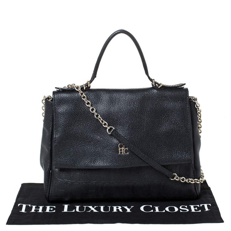 مملوكة مسبقًا Carolina Herrera Black Leather Minueto Flap Bag