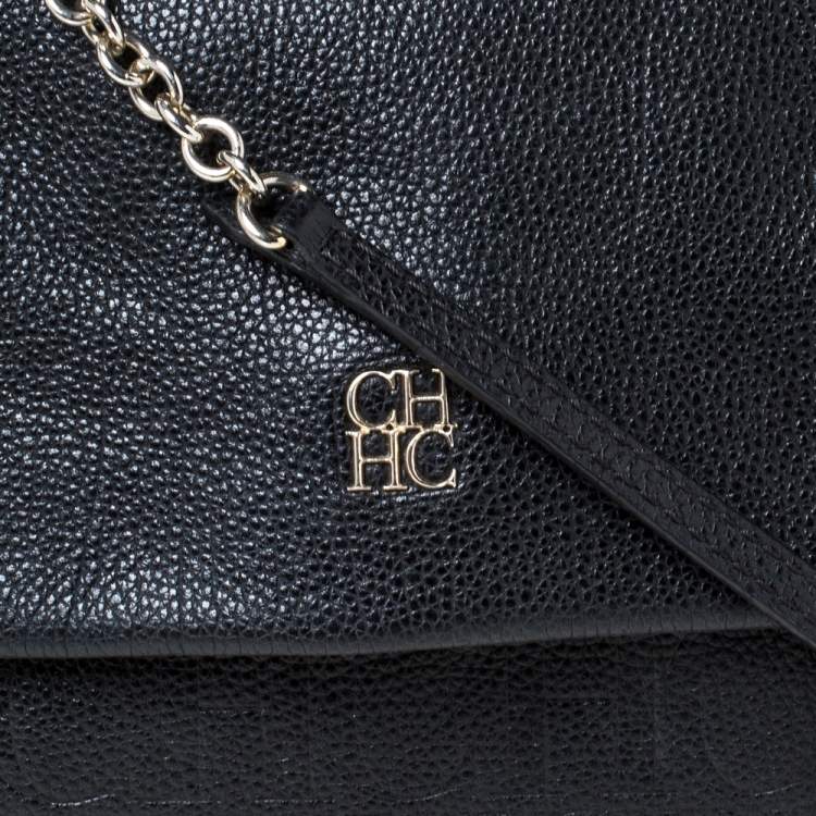 مملوكة مسبقًا Carolina Herrera Black Leather Minueto Flap Bag