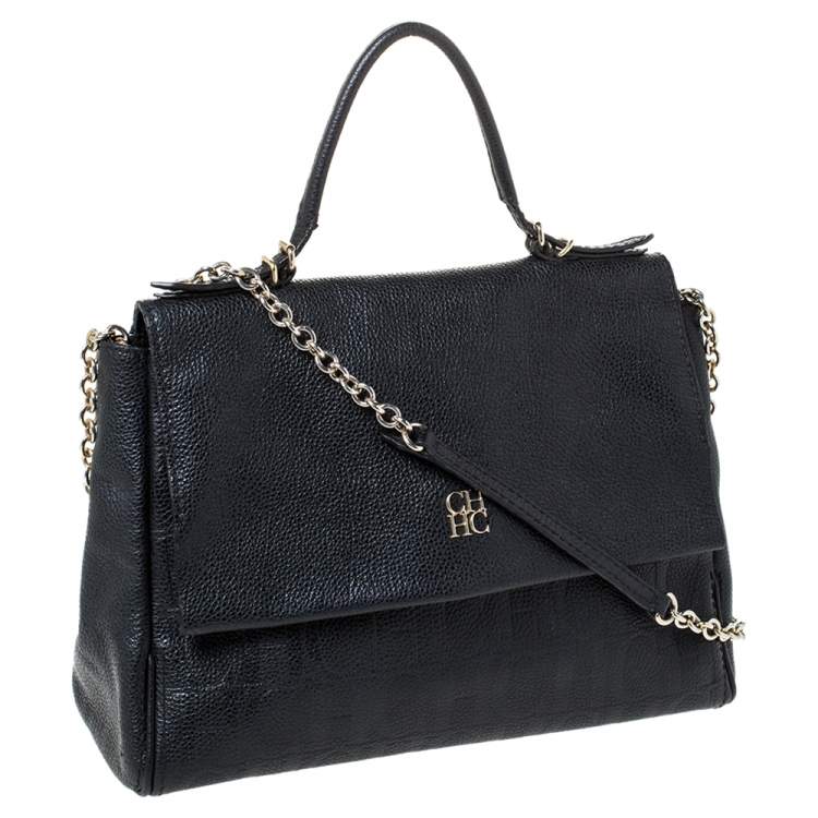 مملوكة مسبقًا Carolina Herrera Black Leather Minueto Flap Bag