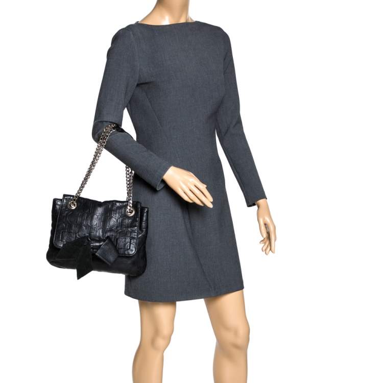 Pre Owned Carolina Herrera Black Leather Audrey Shoulder Bag