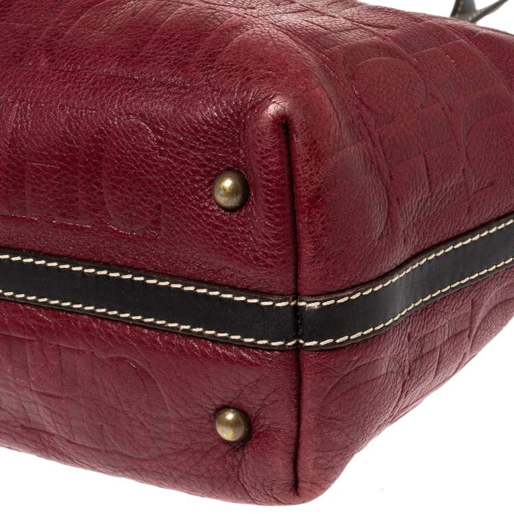 Pre Owned Carolina Herrera Burgundy Monogram Leather Shopper Tote