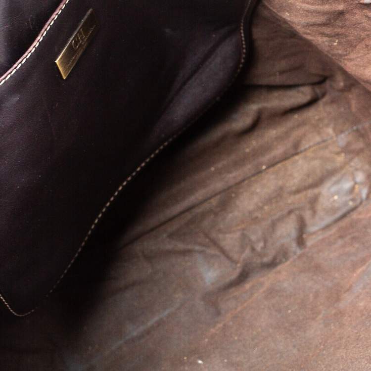 Pre Owned Carolina Herrera Burgundy Monogram Leather Shopper Tote