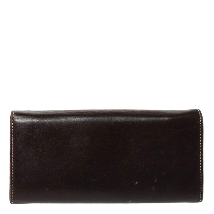 Pre Owned Carolina Herrera Dark Brown Flap Continental Wallet
