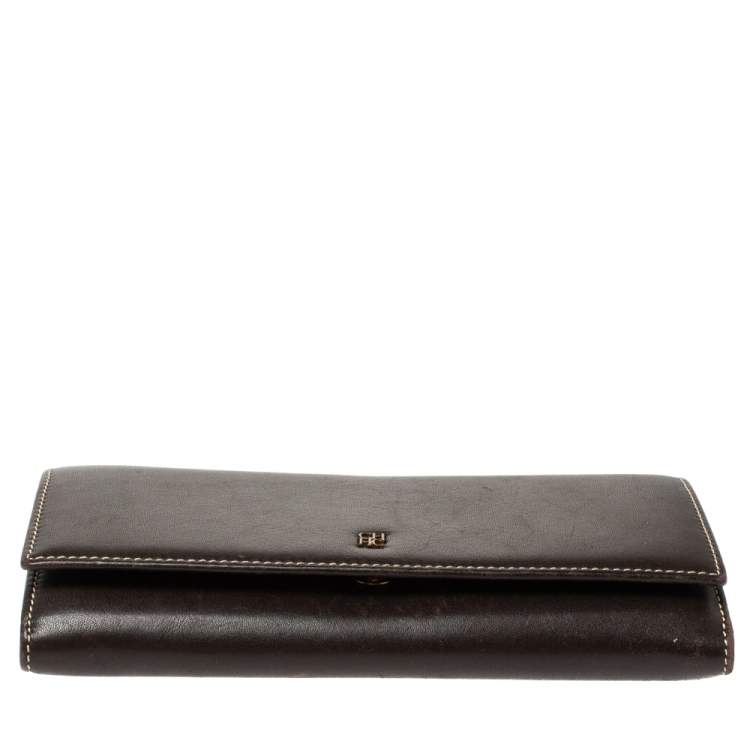 Pre Owned Carolina Herrera Dark Brown Flap Continental Wallet