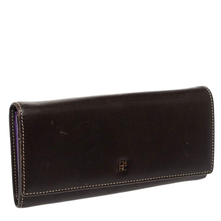 Pre Owned Carolina Herrera Dark Brown Flap Continental Wallet
