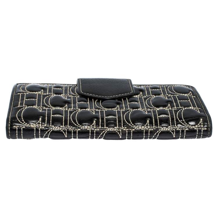 Pre Owned Carolina Herrera Black Monogram Embossed Patent Leather Flap Continental Wallet