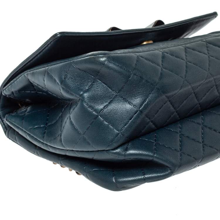 Pre Owned Carolina Herrera Deep Green Monogram Leather Flap Shoulder Bag