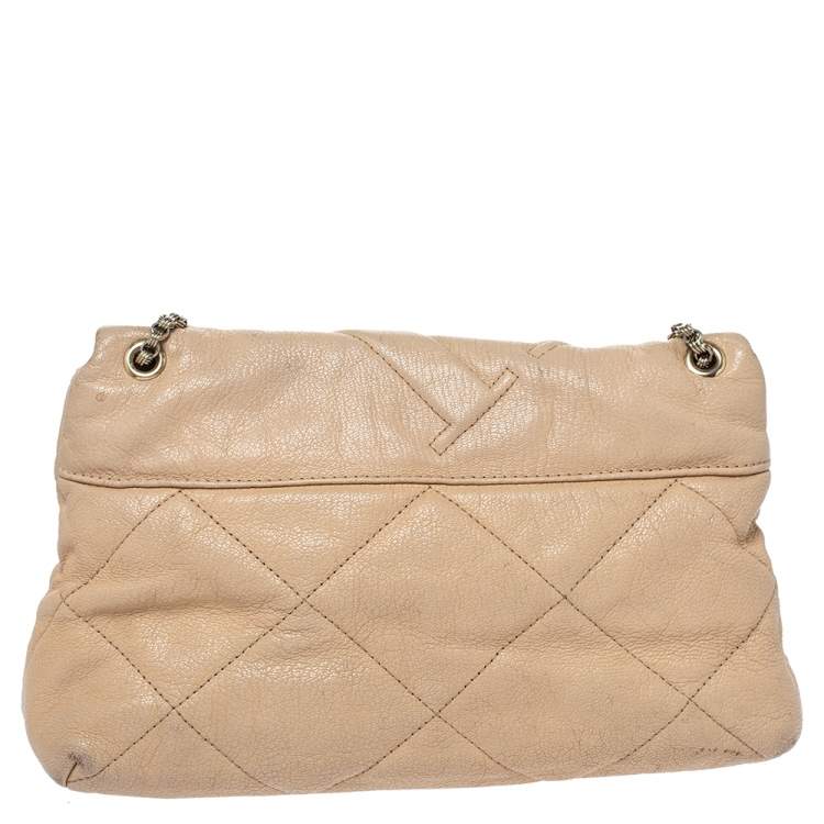 Pre Owned Carolina Herrera Beige Leather Flap Chain Shoulder Bag