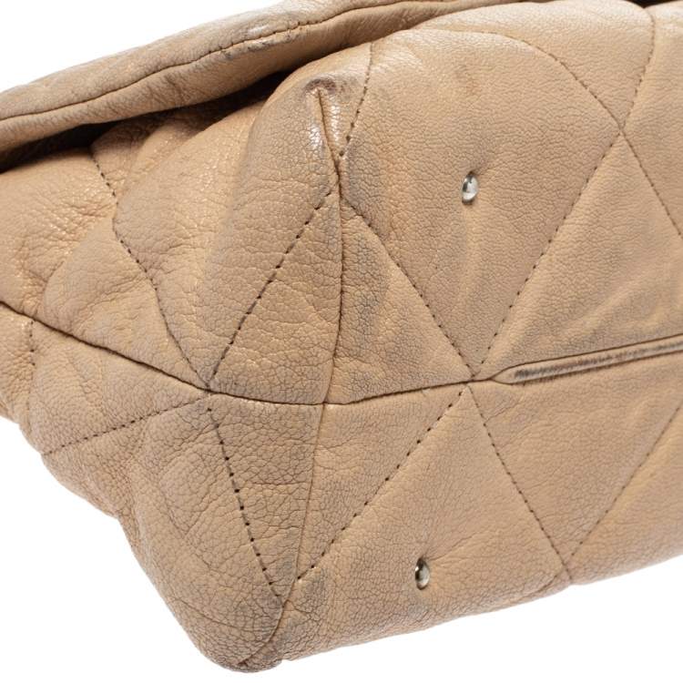 Pre Owned Carolina Herrera Beige Leather Flap Chain Shoulder Bag