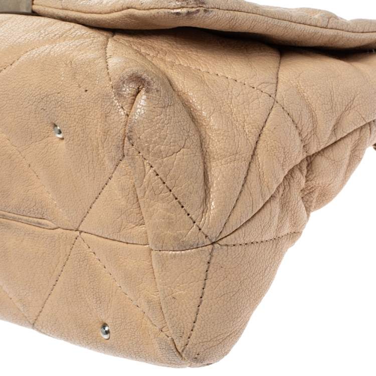 Pre Owned Carolina Herrera Beige Leather Flap Chain Shoulder Bag