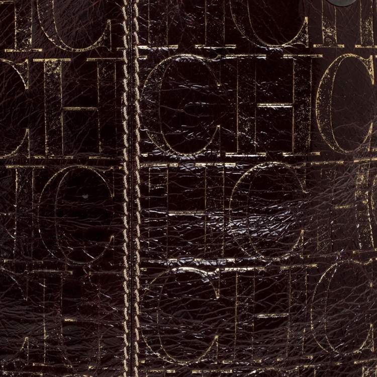 Pre Owned Carolina Herrera Brown/Gold Monogram Leather Chain Shoulder Bag