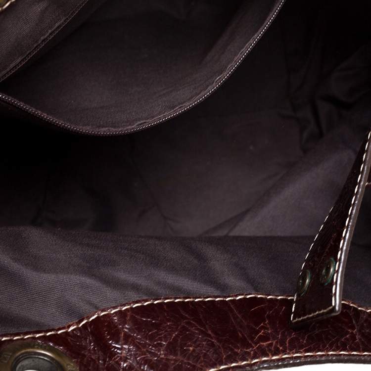 Pre Owned Carolina Herrera Brown/Gold Monogram Leather Chain Shoulder Bag