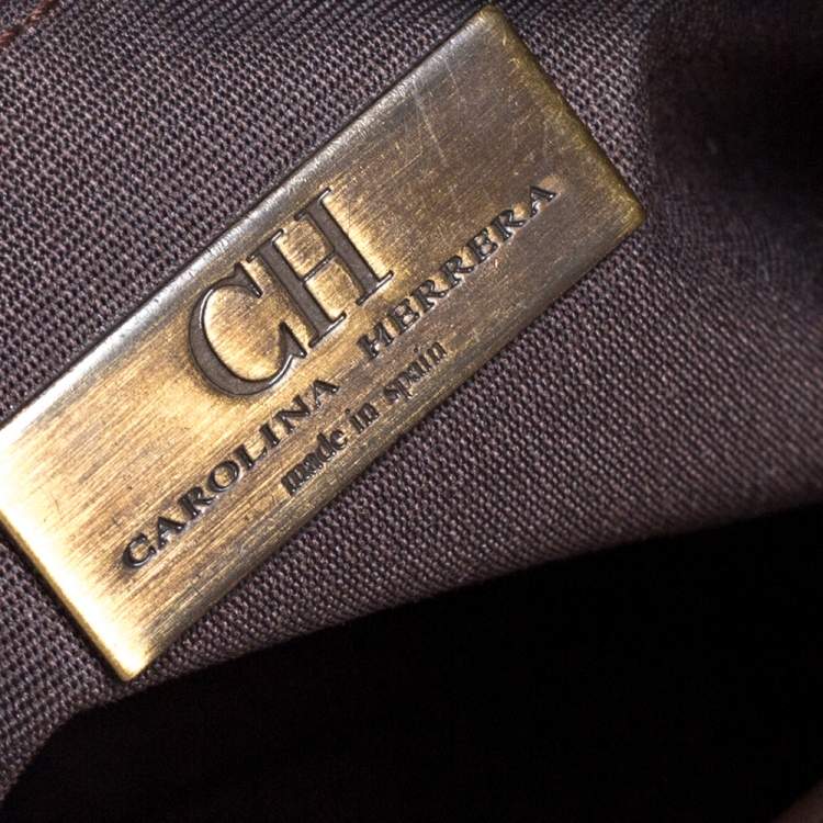 Pre Owned Carolina Herrera Brown/Gold Monogram Leather Chain Shoulder Bag