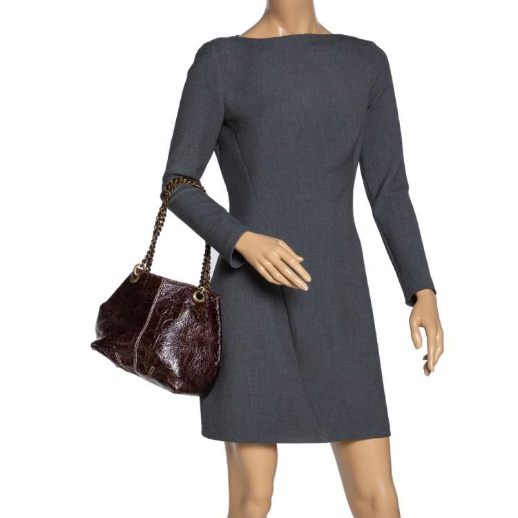 Pre Owned Carolina Herrera Brown/Gold Monogram Leather Chain Shoulder Bag