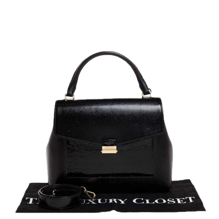 Pre Owned Carolina Herrera Black Monogram Patent Leather Push Lock Top Handle Bag